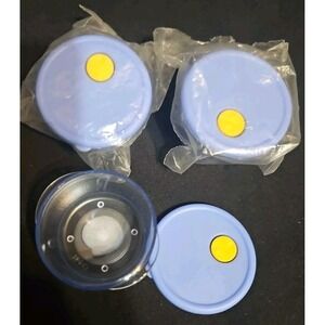 Set Of 3 Vintage Tupperware Mini Magnet Vent & Serve Blue Round With Lids